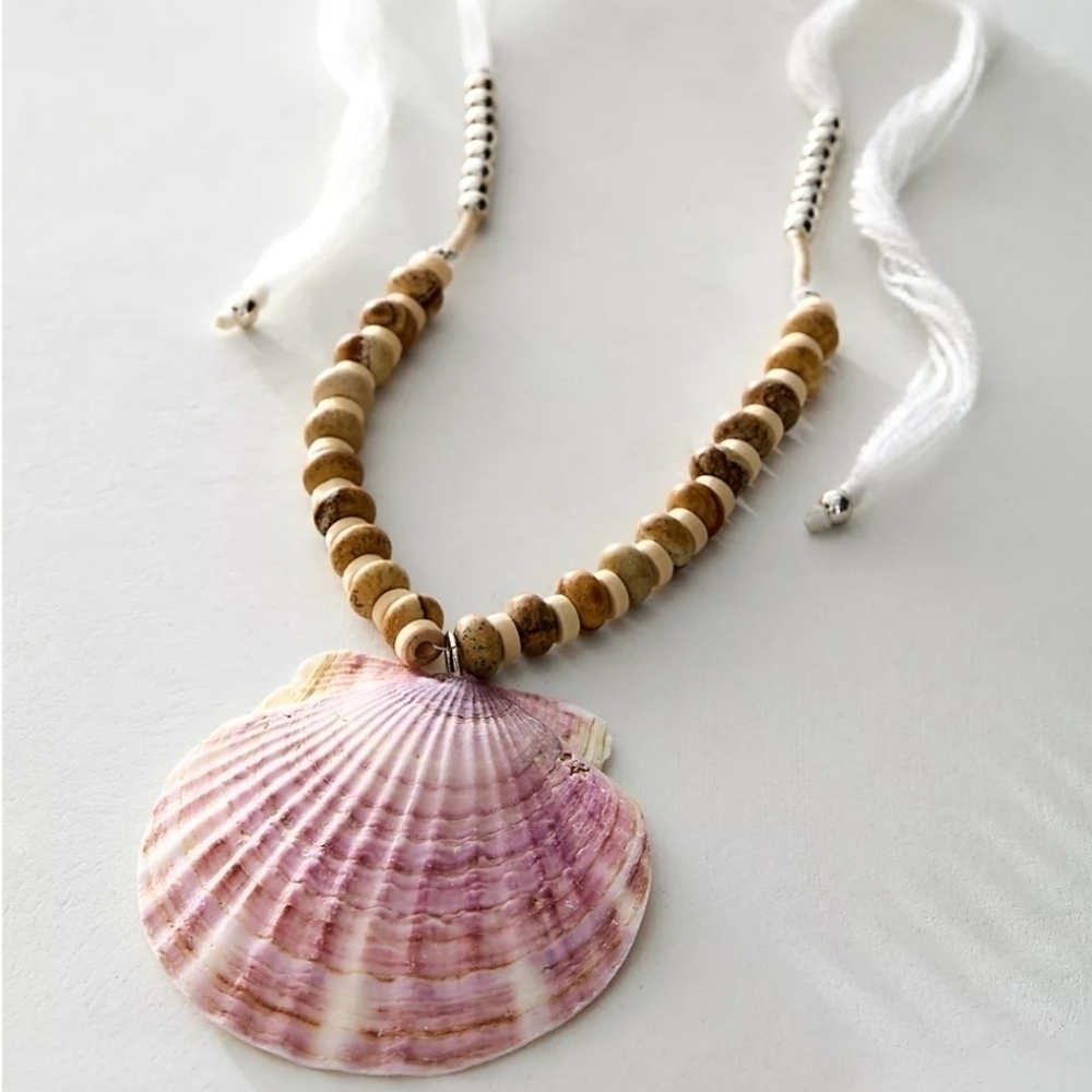 NWT Free People White Silver Love Letter To The Sea Shell Necklace - Picture 6 of 13